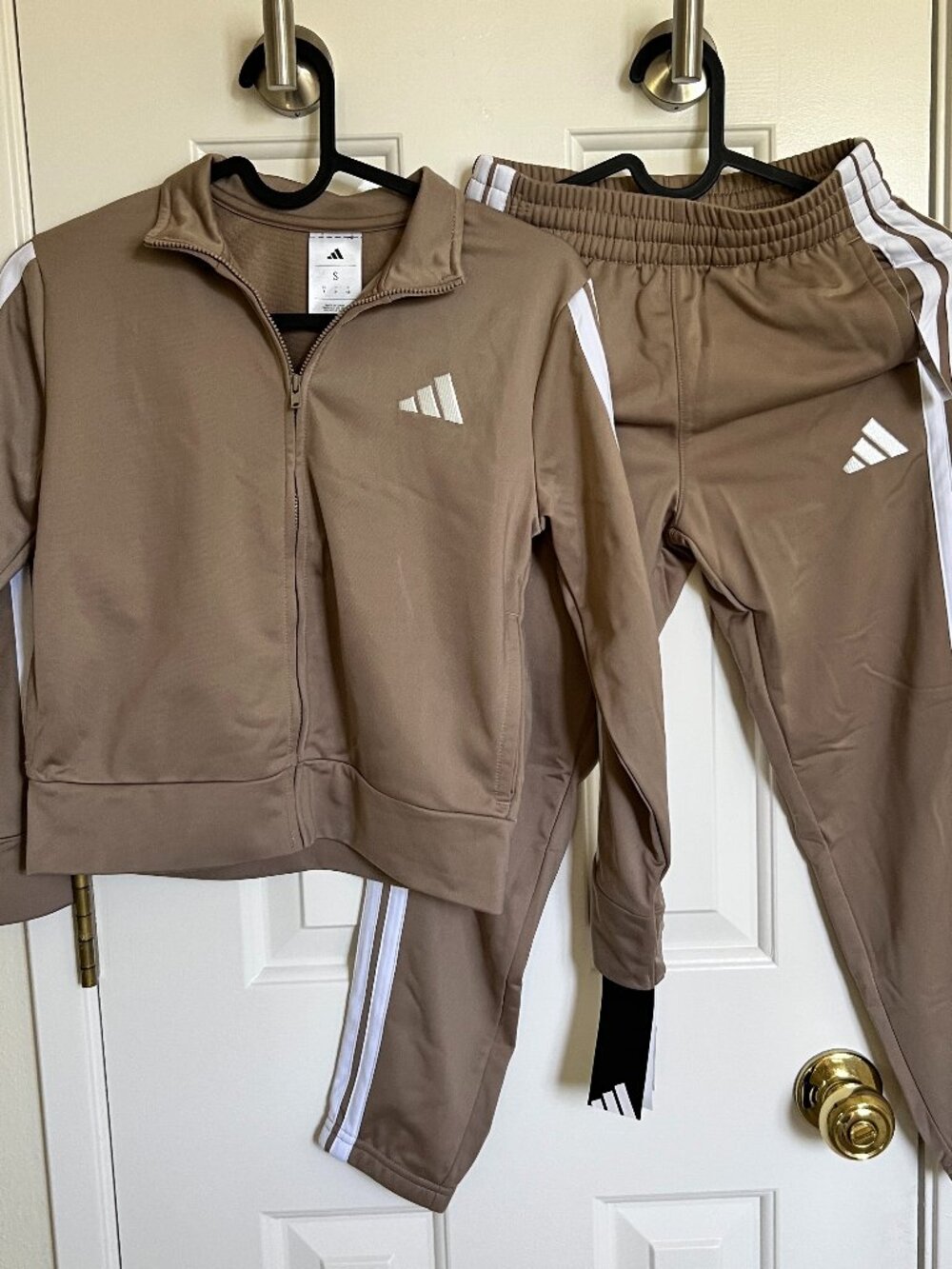 Adidas Kid Boy Train Essentials 3-Stripes Jacket and Pants Set, Brown, Size 8